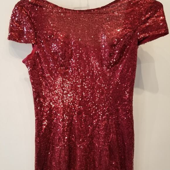 Red Sequin Maxi Long Dress Custom Made Low Back Cap Sleeves Women Juniors Size 7 - Picture 3 of 16